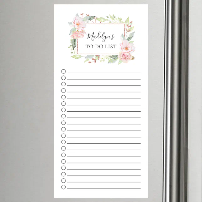 Dainty Pink Floral To Do List Magnetic Notepad | Zazzle