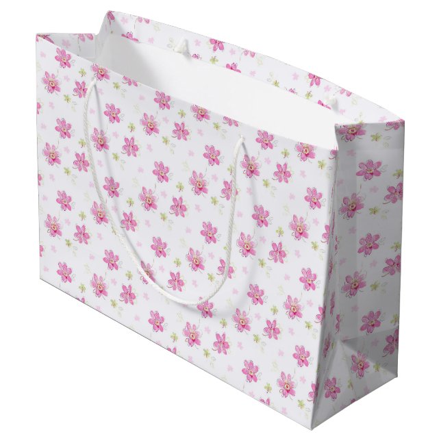 Dainty Pink Posies Large Gift Bag (Back Angled)