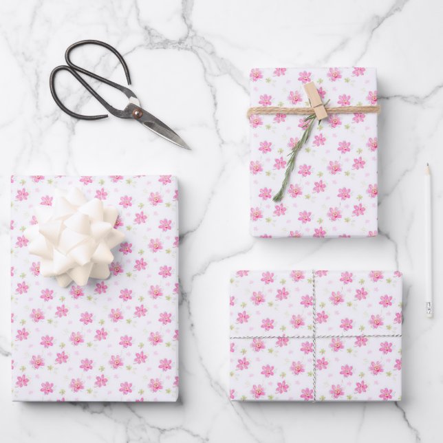 Dainty Pink Posies Wrapping Paper Sheets (Front)