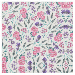 Dainty Pink Purple Sage Flowers Watercolor Fabric