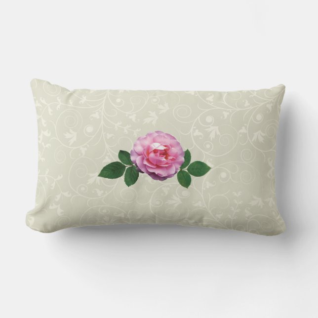 Dainty Pink Rose Lumbar Pillow (Front)