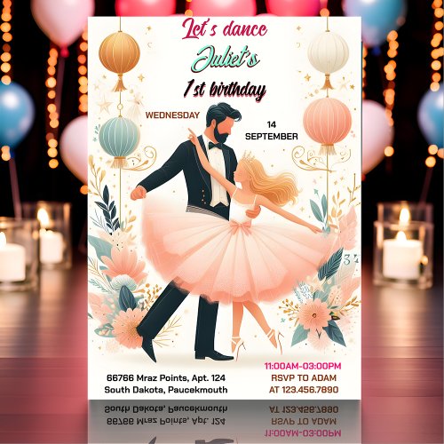 Dainty Pink Tutu Chic Girls Ballerina 1st Birthday Invitation