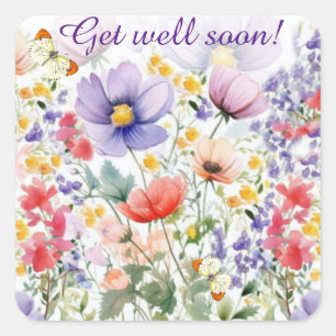 Dainty Pretty Floral Get Well Soon Square Sticker