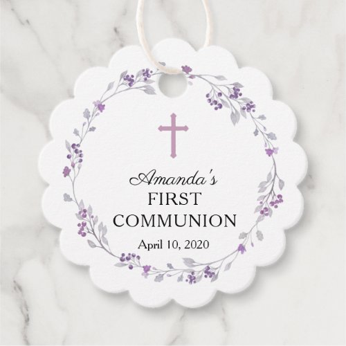 Dainty Purple Floral First Holy Communion Favor Tags
