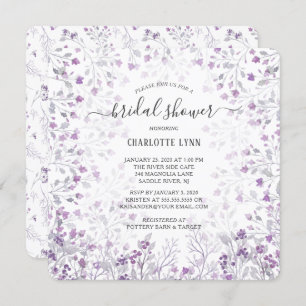 Dainty Purple Watercolor Flowers Bridal Shower Invitation
