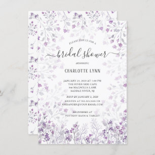 Dainty Purple Watercolor Flowers Bridal Shower Invitation