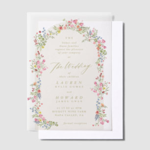 dainty romantic floral arch spring garden wedding vellum invitations