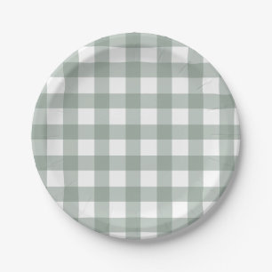 Dainty Sage Green and White Buffalo Check Paper Plates