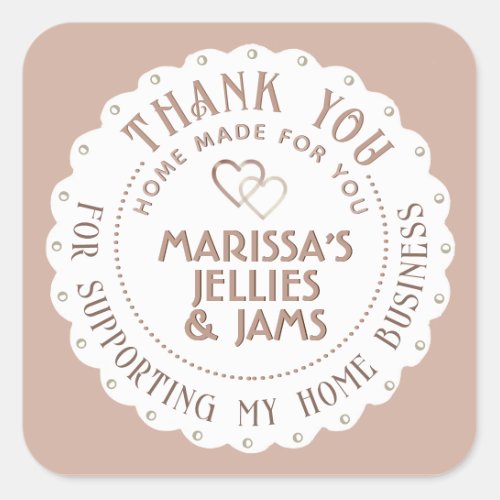 Dainty Scallop Hearts Rose Bakery Classy Thank You Square Sticker