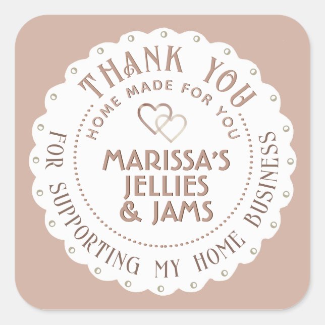 Dainty Scallop Hearts Rose Bakery Classy Thank You Square Sticker (Front)