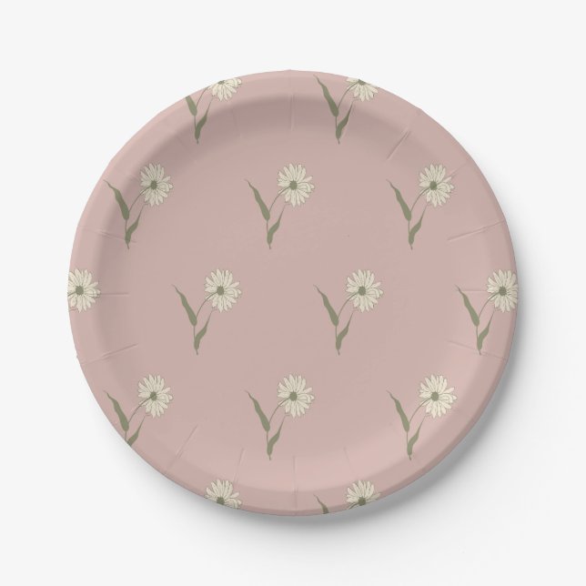 Dainty Scattered Aster Botanical | Dusty Pink Paper Plates (Front)