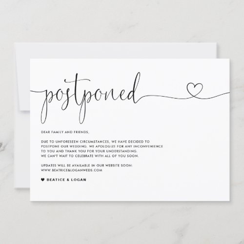 Dainty Script Change of Plans Wedding Postponement Announcement