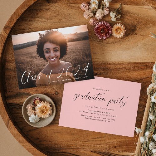 Dainty Script Class of 2024 Photo Graduation Party Invitation