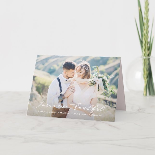Dainty Script Forever Thankful Wedding Thank You (Front)