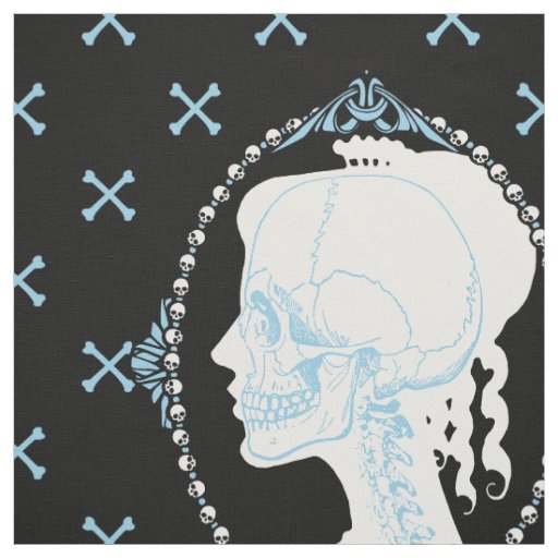 Dainty Skull Cameo Blue Fabric