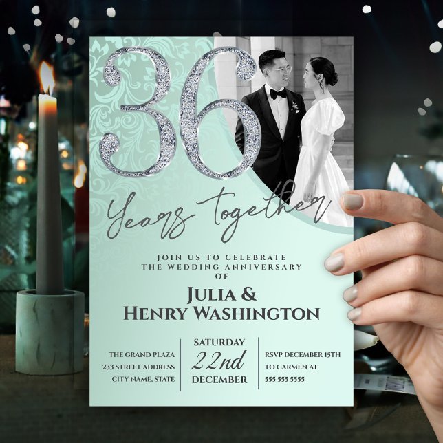 Dainty Soft Mint Green 36th Wedding Anniversary   Invitation (Creator Uploaded)