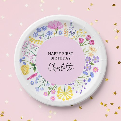 Dainty Spring Wildflower Girls First Birthday  Paper Plates