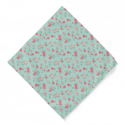 Dainty Teal Pink Flowers Pattern Bandana