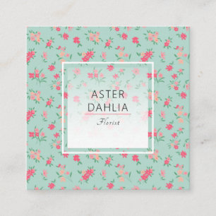Dainty Teal Pink Tiny Flowers Square Business Card