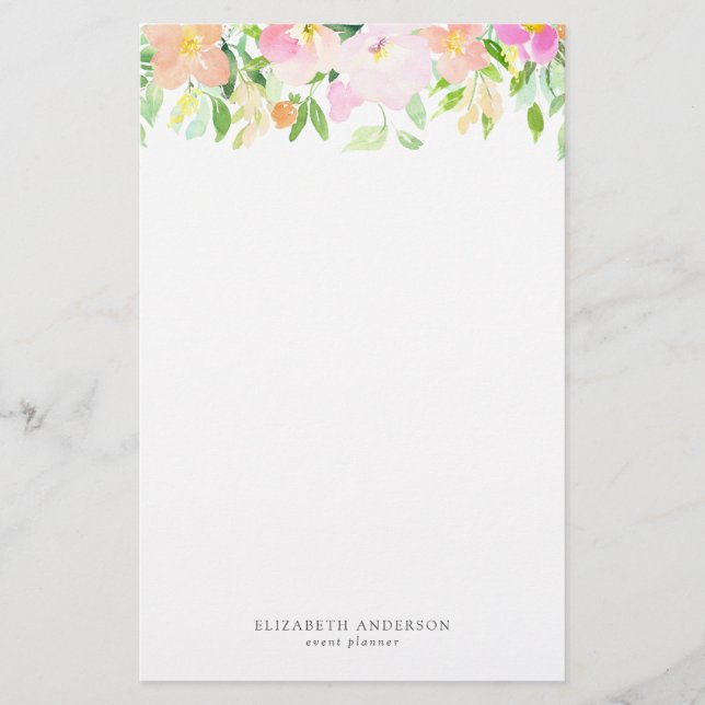 Dainty Watercolor Flowers | Pastel Floral Stationery (Front)