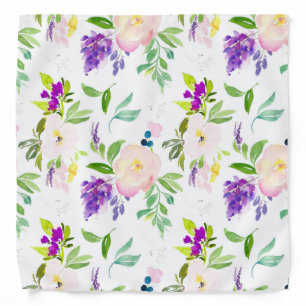 Dainty Watercolor Flowers Peonies and Wisterias Bandana