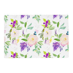 Dainty Watercolor Flowers Peonies and Wisterias Placemat
