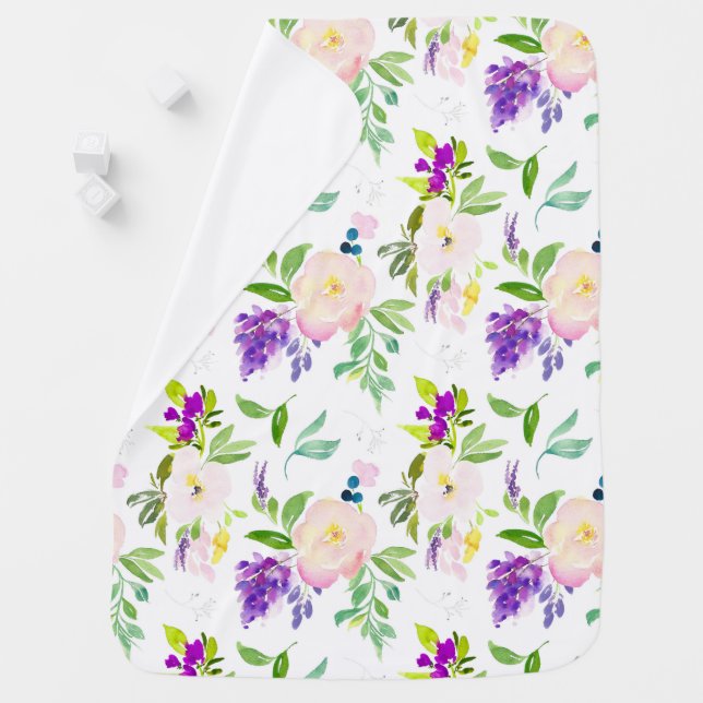 Dainty Watercolor Flowers | Peonies and Wisterias Stroller Blanket (In Situ)