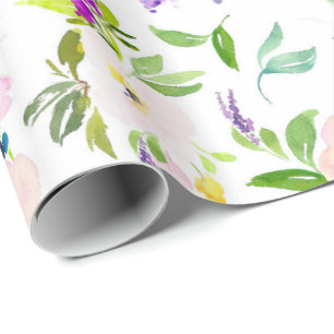 Dainty Watercolor Flowers Peonies and Wisterias Wrapping Paper