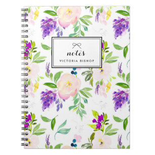 Dainty Watercolor Peonies and Wisterias Pattern Notebook