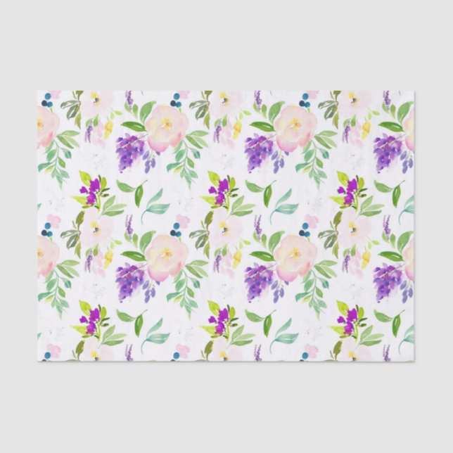 Dainty Watercolor Peonies and Wisterias Pattern Tissue Paper (Front)