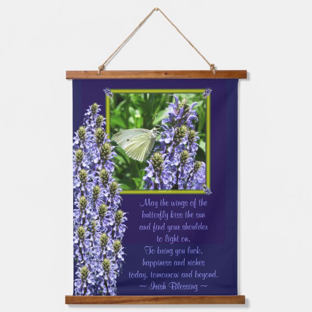 Dainty White Butterfly Moth Irish Blessing Hanging Tapestry (Front)