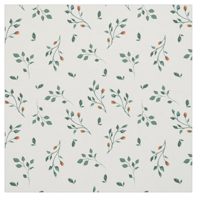 Dainty White Green Floral Pattern Fabric (Swatch)