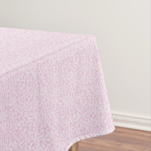 Dainty White Pattern of Leaves on Very Pale Pink Tablecloth