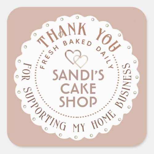 Dainty White Scallop Thank You Home Business Heart Square Sticker