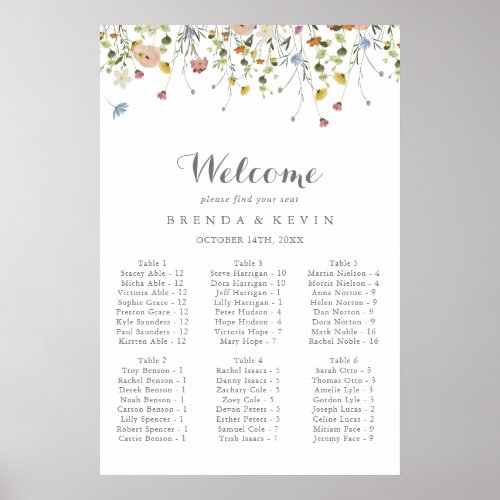 Dainty Wild Floral Alphabetical Seating Chart