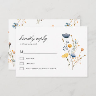 Dainty Wild Flower Florals Rustic Boho Wedding RSVP Card