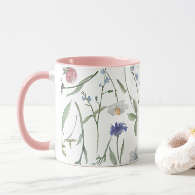 Dainty wild flowers  mug (With Donut)