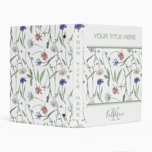 Dainty wild flowers personalized  mini binder (Background)