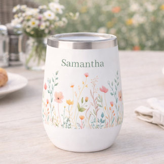 Dainty Wildflower Personalized Name Thermal Wine Tumbler
