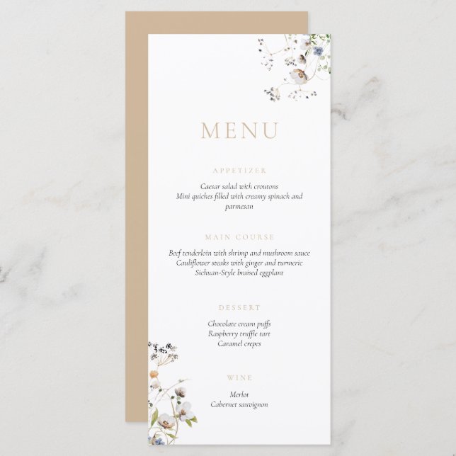 Dainty Wildflower Soft Tan Menu (Front/Back)