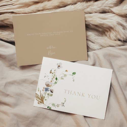 Dainty Wildflower Soft Tan Thank You Card