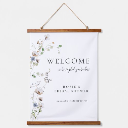 Dainty Wildflower Welcome Sign Hanging Tapestry
