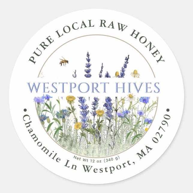 Dainty Wildflowers Honey Label Pure Local Raw  (Front)