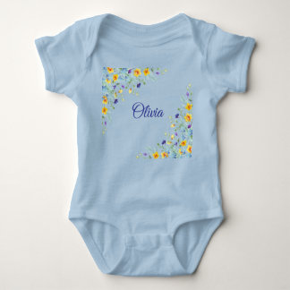 Dainty Wildflowers on blue Baby Bodysuit