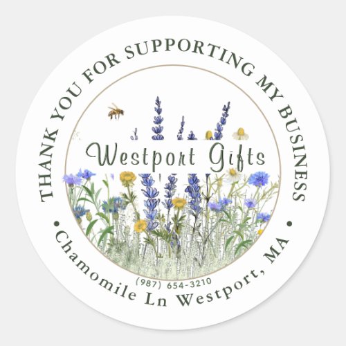 Dainty Wildflowers Thank You For Your Business Classic Round Sticker