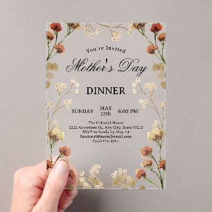 Dainty Wildflowers White Mother's Day Dinner Acrylic Invitations
