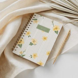 Dainty Yellow & Beige Watercolor Floral Petal Notebook