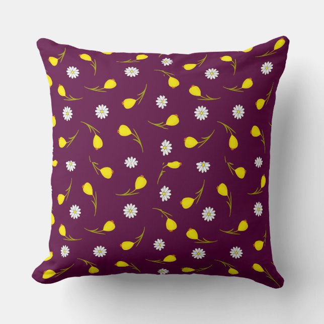 Dainty Yellow Floral Repeat Pattern Art Throw Pillow (Front)