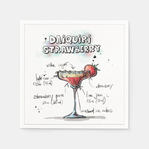 Daiquiri Strawberry Drink Recipe Cocktail Napkin