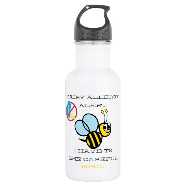 Dairy Allergy Alert Bumble Bee Personalized Stainless Steel Water Bottle (Front)